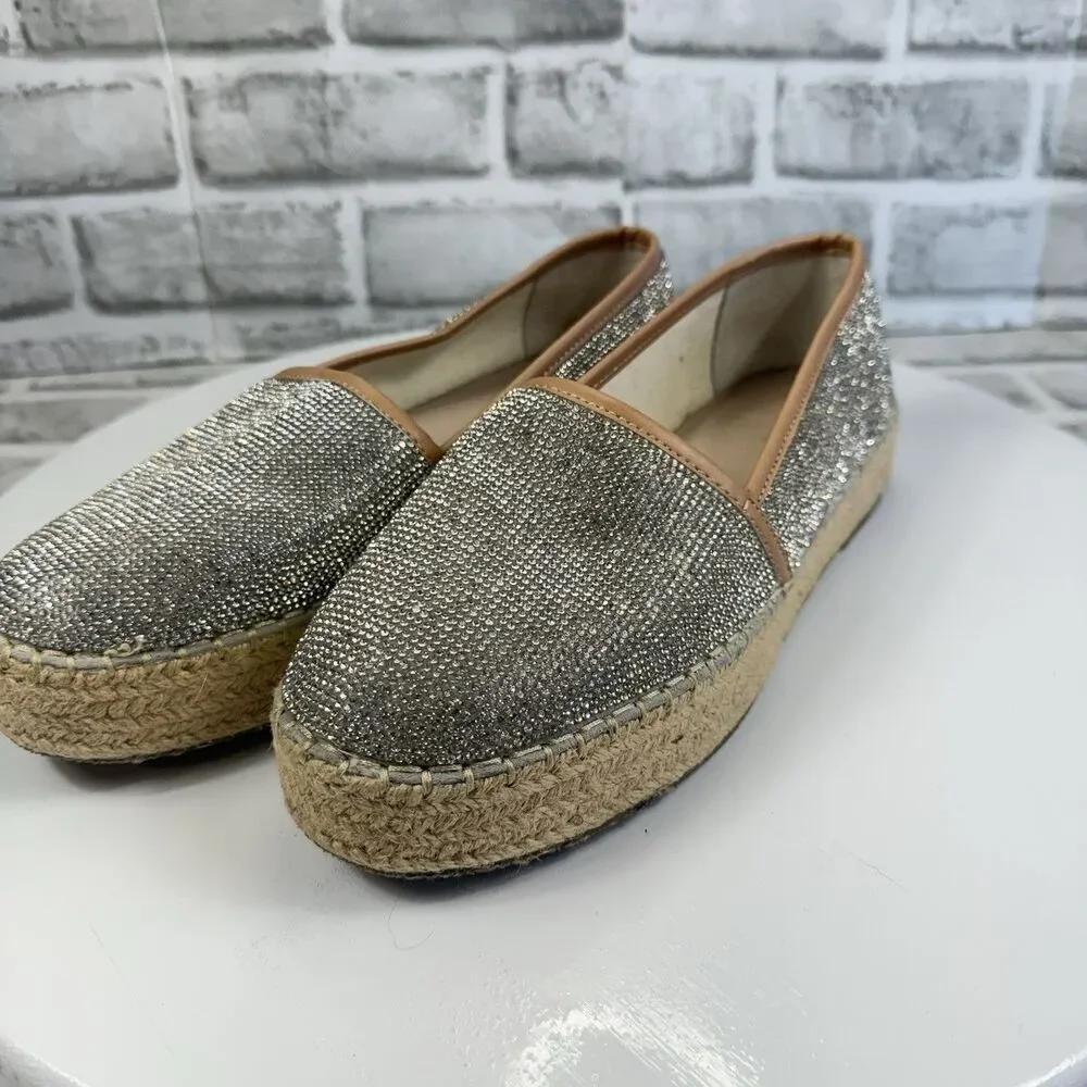 Gianni Bini Bruxie Women's Size 9 Silver Rhinestone Slip On Platform Espadrilles
